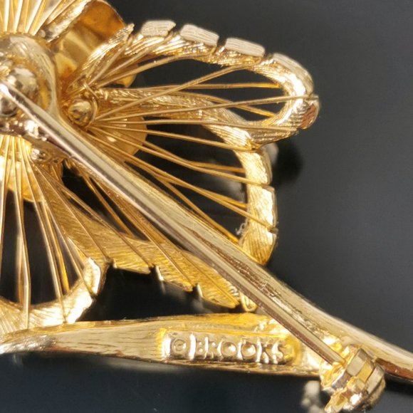 Vintage Brooks Harp Wire Bloom Gold Rose Flower Pin Brooch - Picture 5 of 5